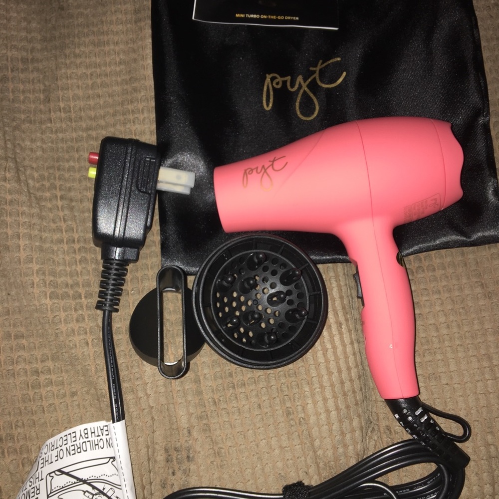 PYT travel size blow dryer.